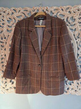 Vintage Sag Harbor Petite 16 Wool Blend Plaid Blazer